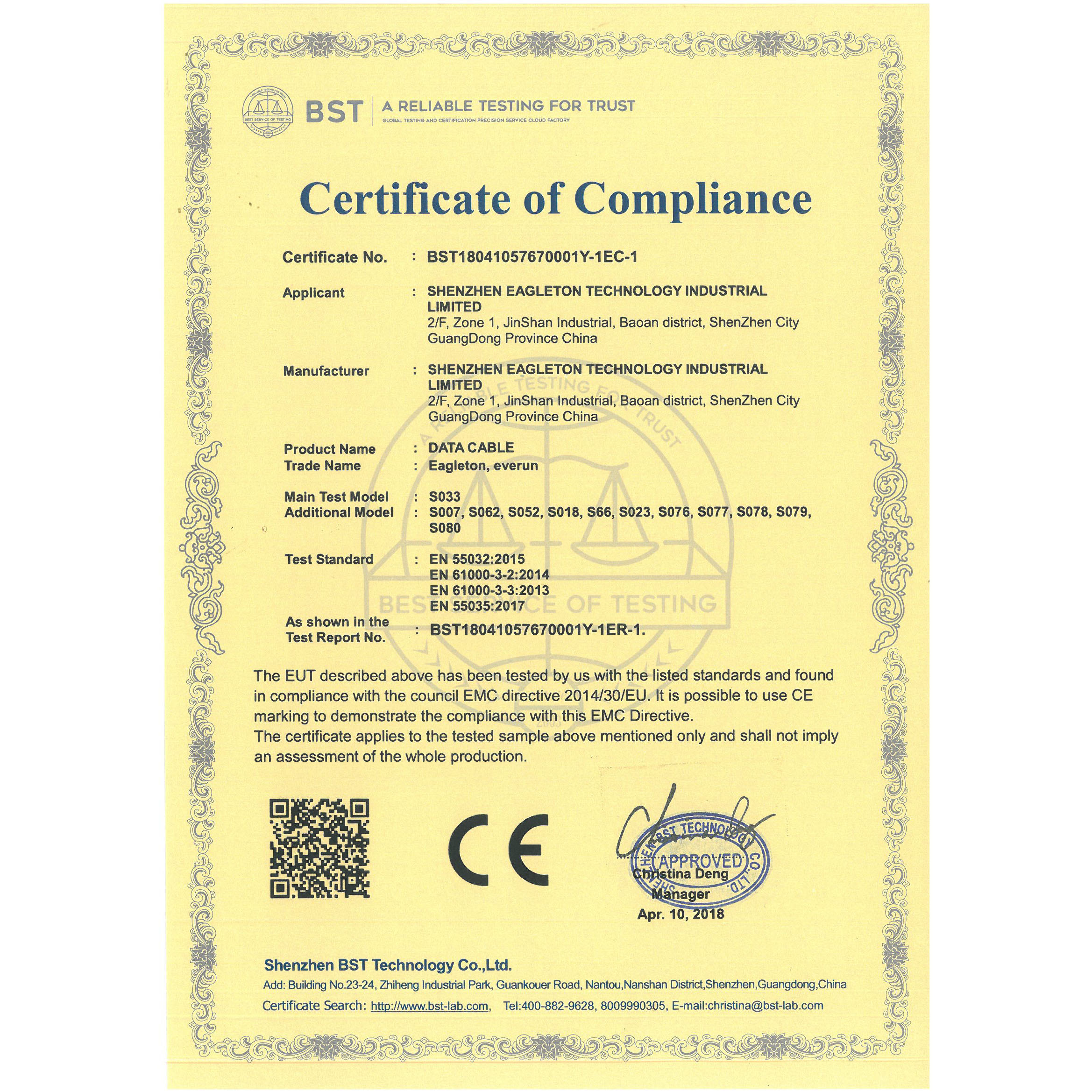 Cable CE Certificate