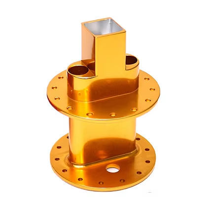 Custom CNC Machined Gold Anodized Aluminum Flange Housing