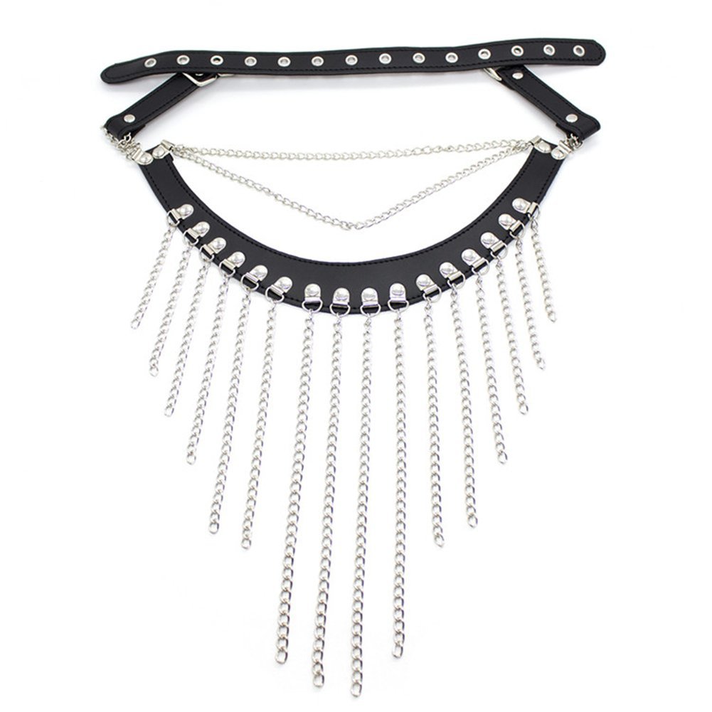 SM Bondage Leder Halsband mit Dekorative Metall-Kette Fesseln Halsbänder