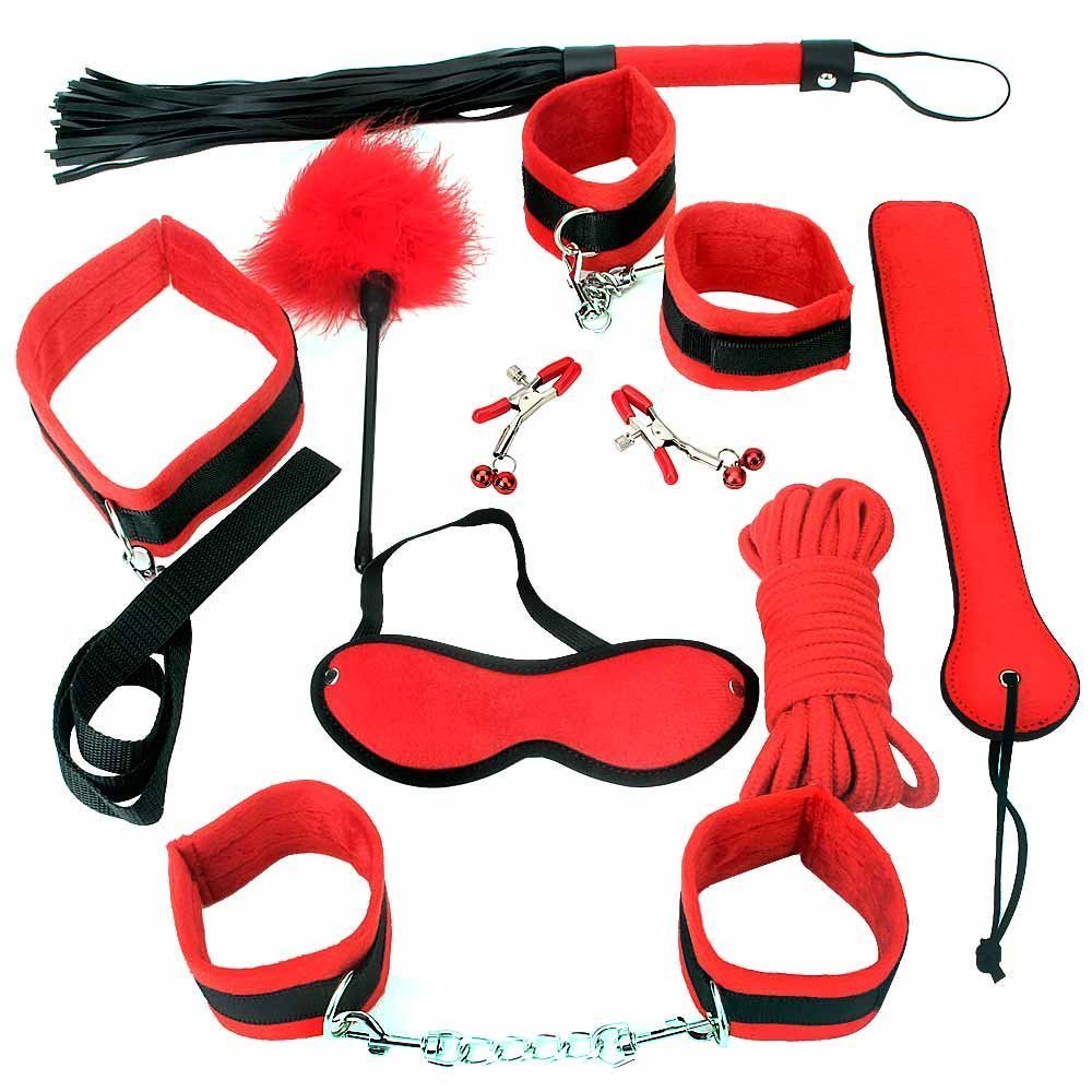 Unter dem Bett Bondageset Fesseln Systems in Rot mit 9 Stück Sexspielzeug für paare