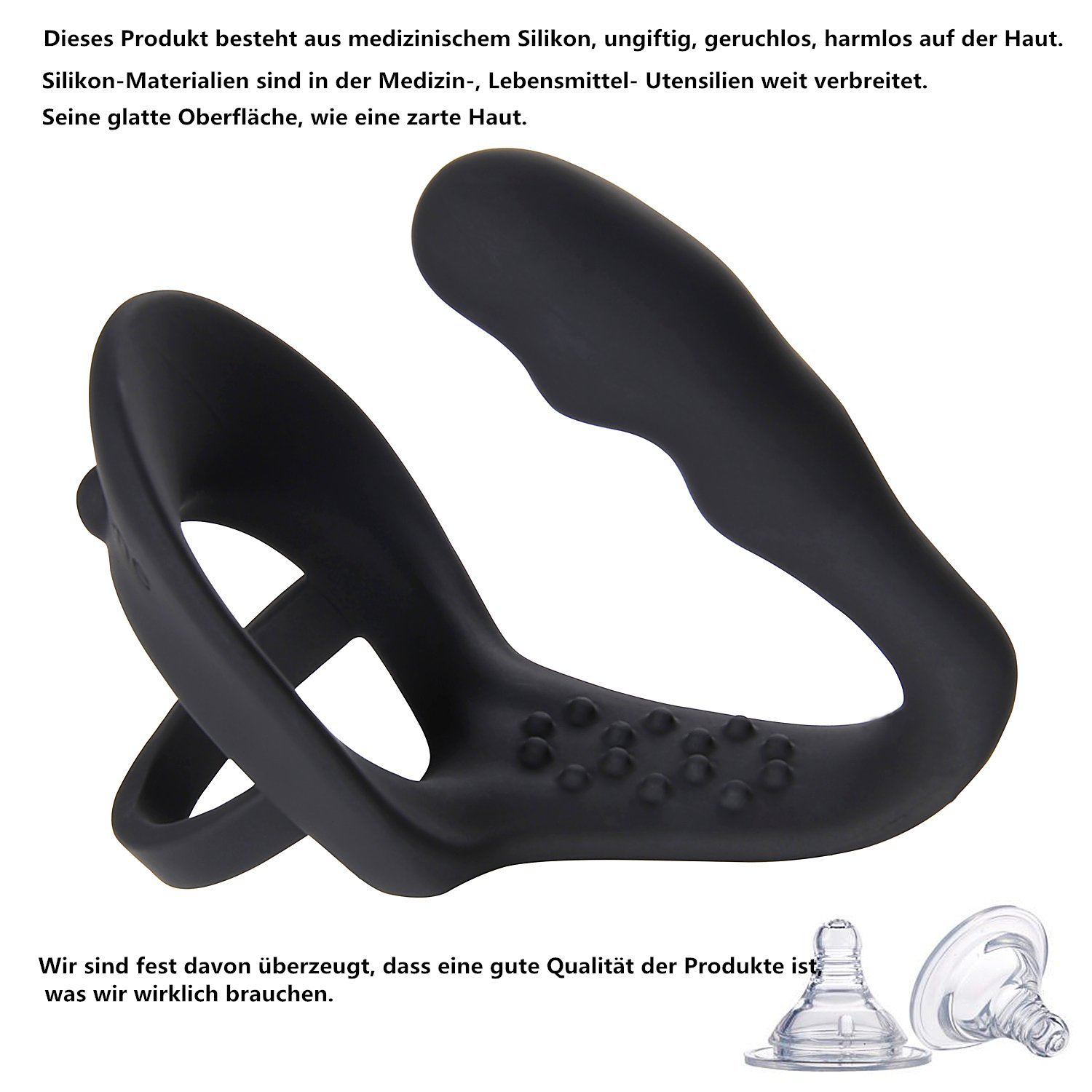 Deluxe Silikon Analplug mit Cockring / Penisring / Hodenring, Buttplug set mit perineum stimulation