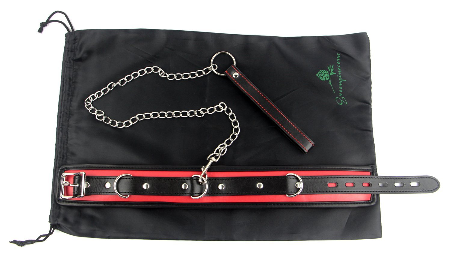 Greenpinecone® Erotik Bondage Leder Halsband mit Ring, mit leine in schwarz rot