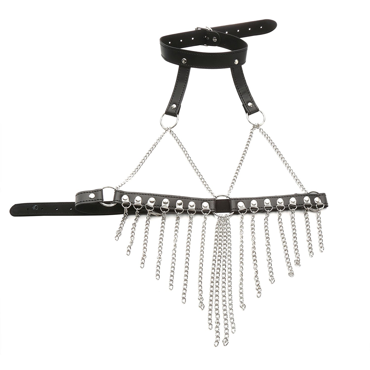 Damen Bondage Tassel-Kette Ouvert Körperharness Lingerie Leder Fetisch Köper