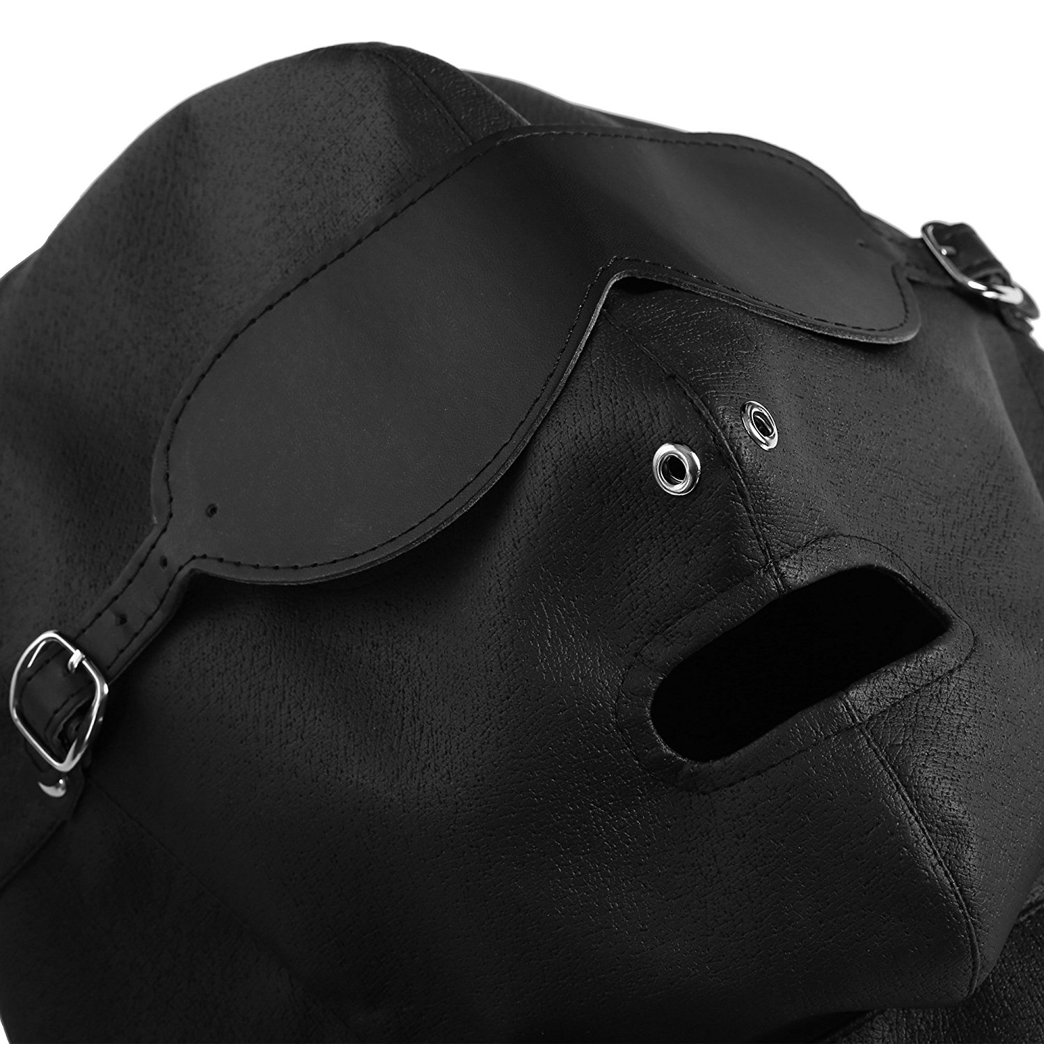 blickdicht Leder Kopfmaske in schwarz mit abschließbarknebel Augenbinde - Bondage