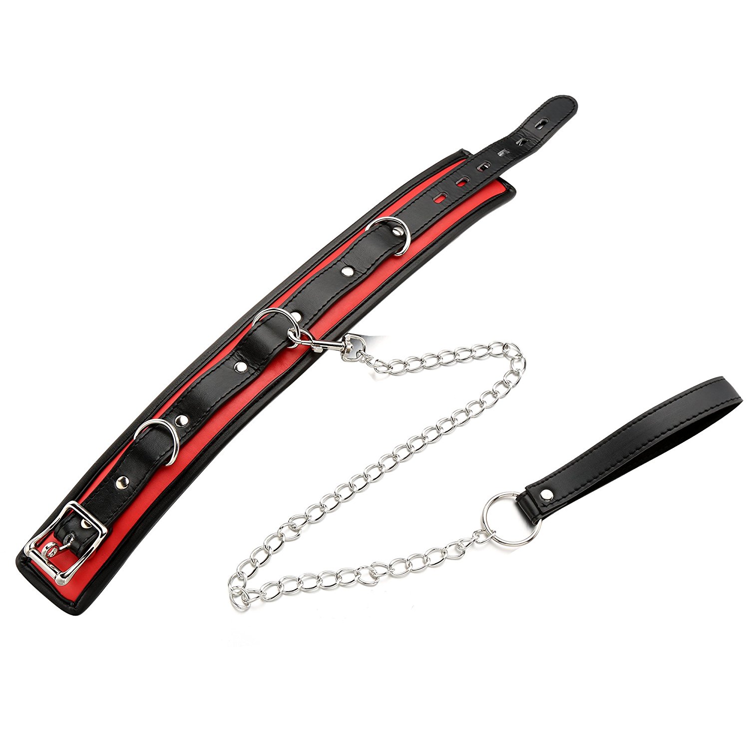 Greenpinecone® Erotik Bondage Leder Halsband mit Ring, mit leine in schwarz rot