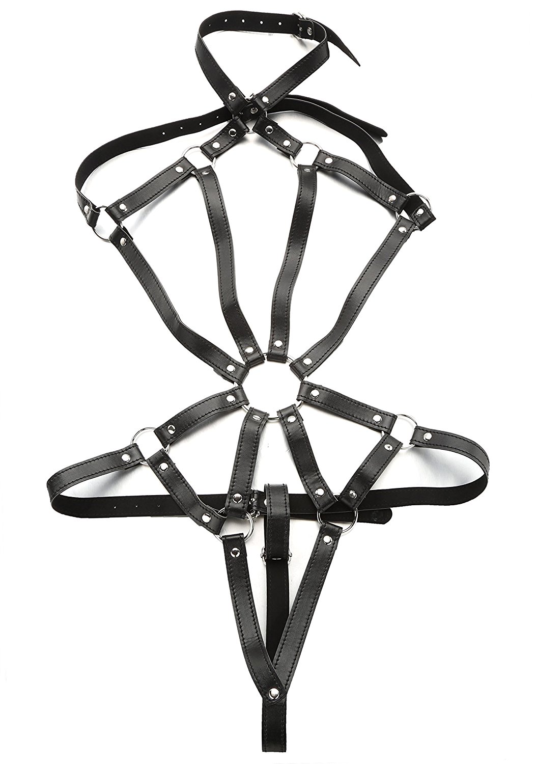 Greenpinecone® Damen Sexy Leder Riemenbody Körper Ouvert Offen Brüste BH TeddyAnzug