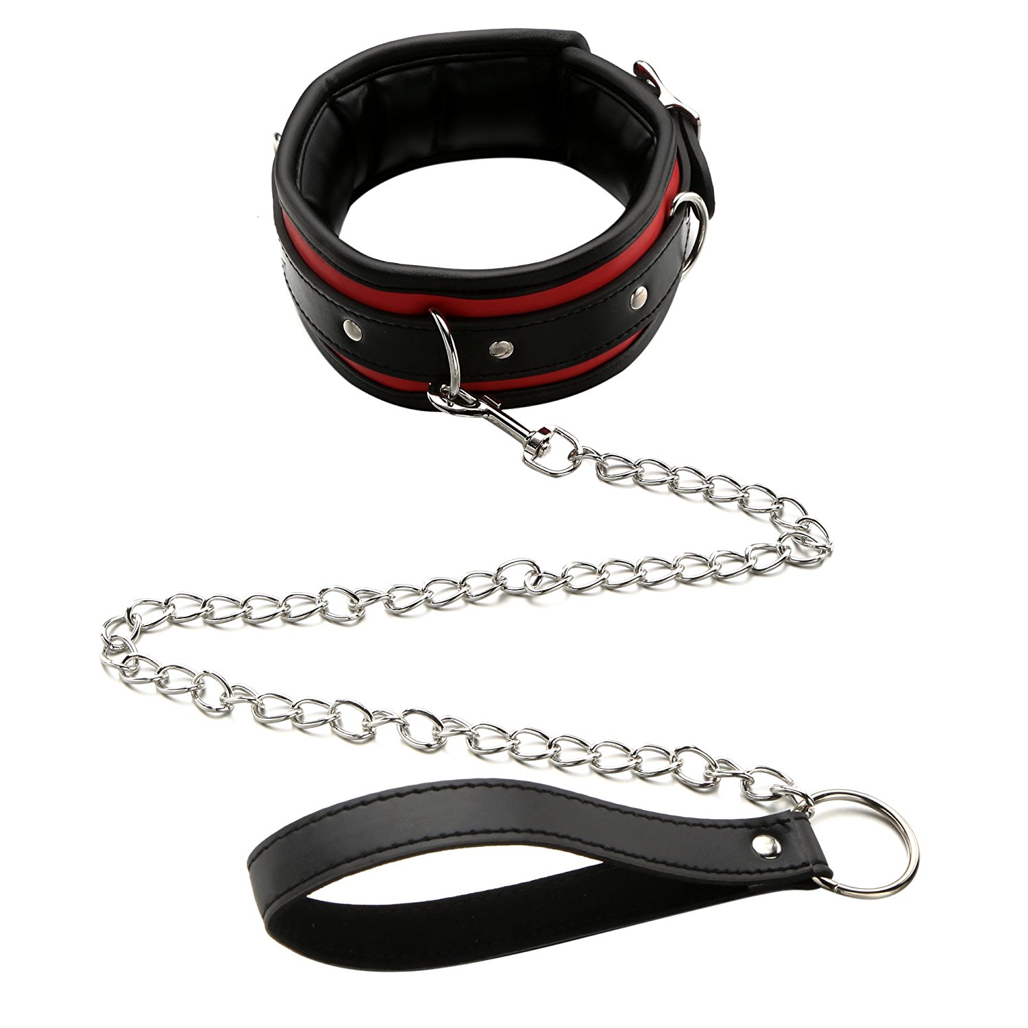 Greenpinecone® Erotik Bondage Leder Halsband mit Ring, mit leine in schwarz rot