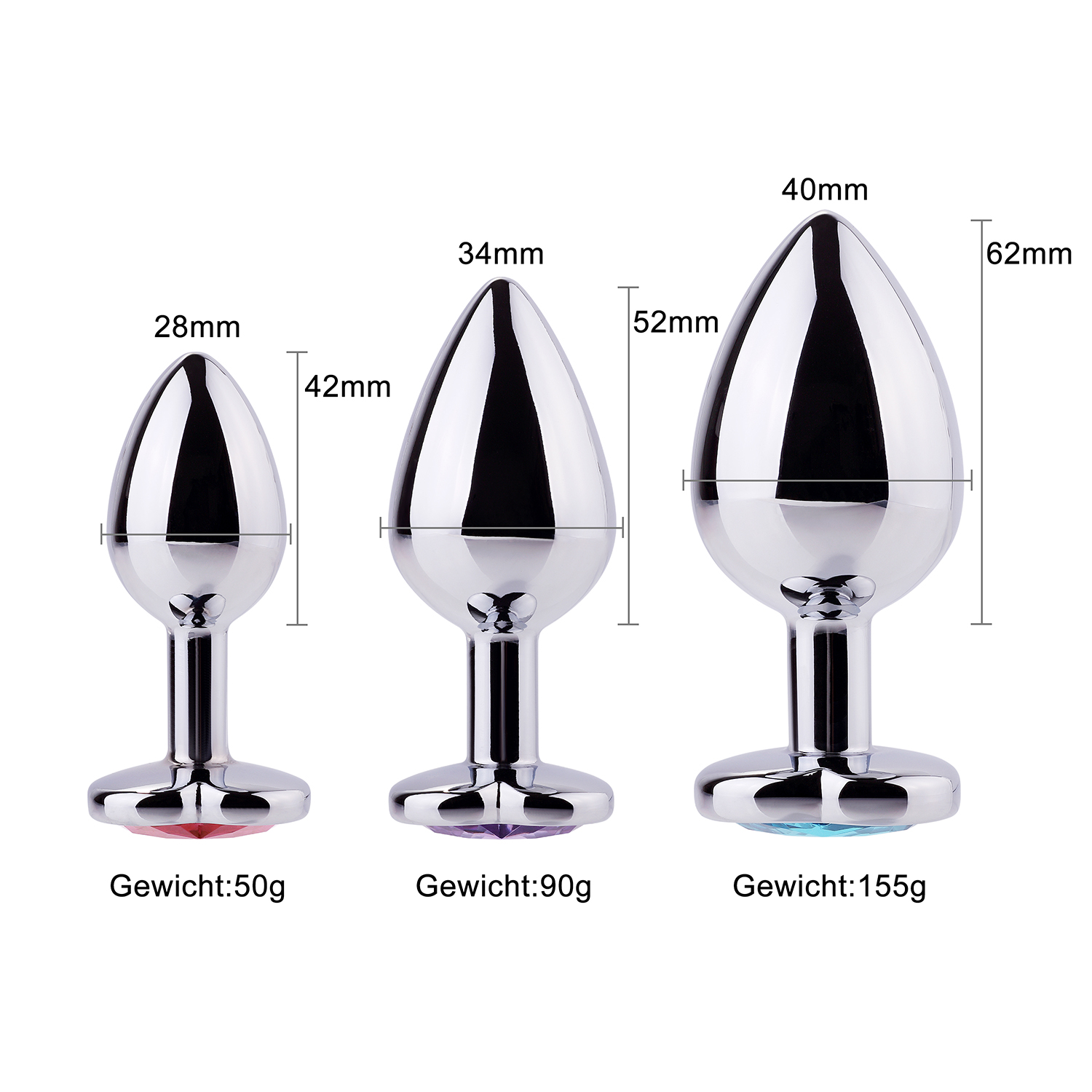 Greenpinecone Klein Medium Groß Metall Analplug Set Buttplug Anal Butt Plug mit Kristall Diamant