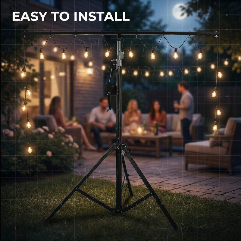 Winch lifting light stand for DJ and stage use