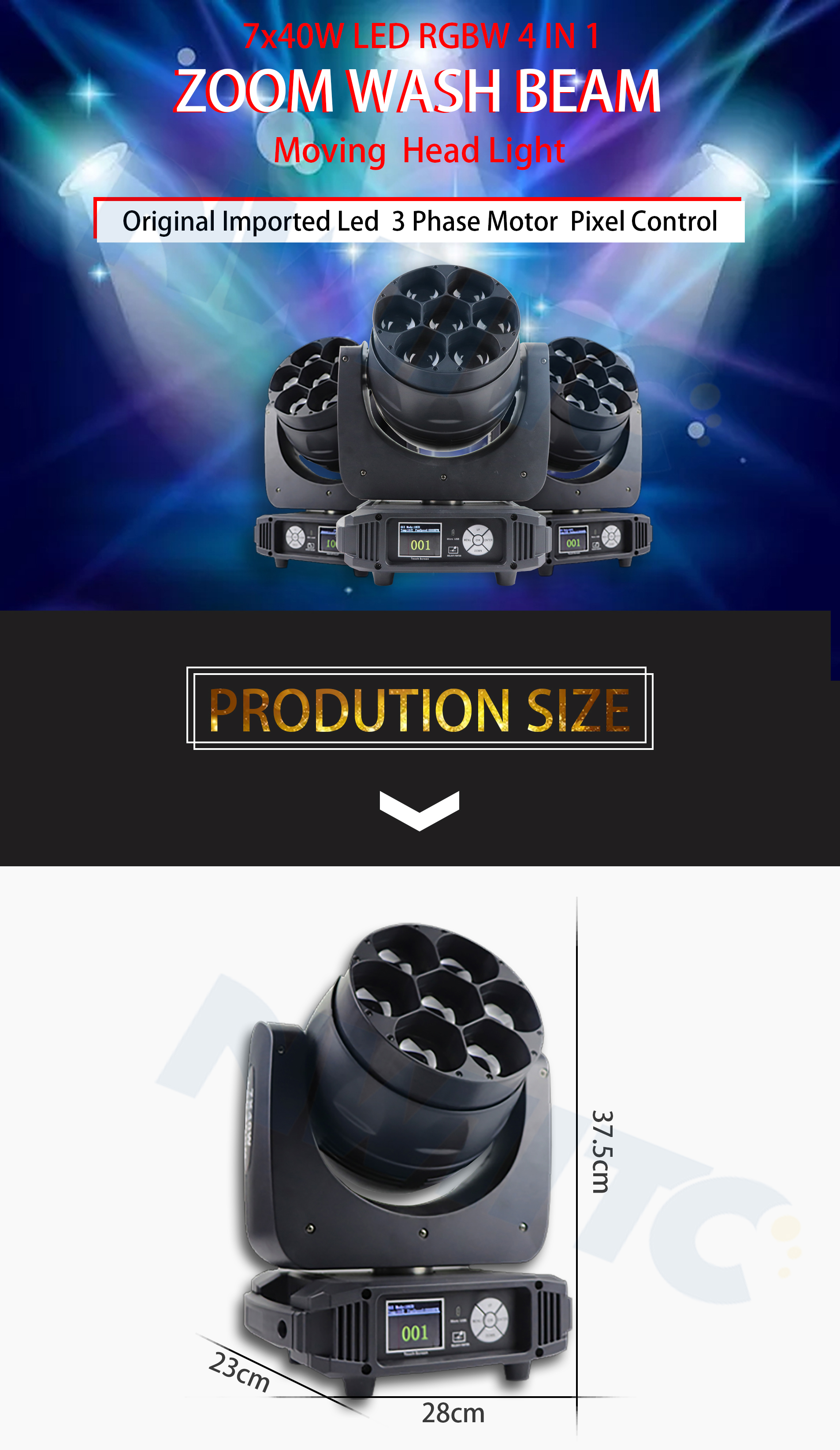 7x40W Pixel Beam Wash LED Moving Head Light