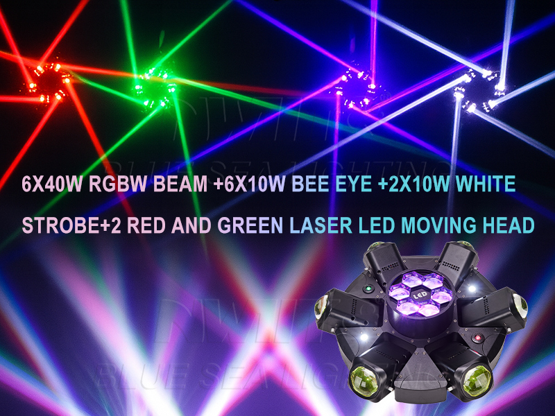 LED Moving Head with 6x40W RGBW Beams and Lasers