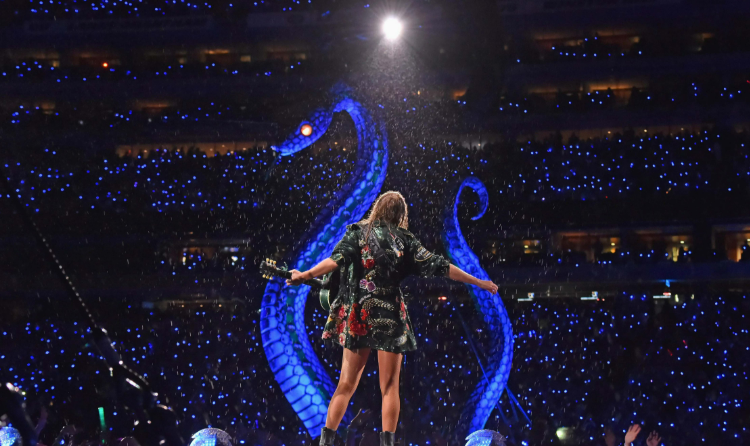 Large outdoor concert stage lighting design with LED visual effects