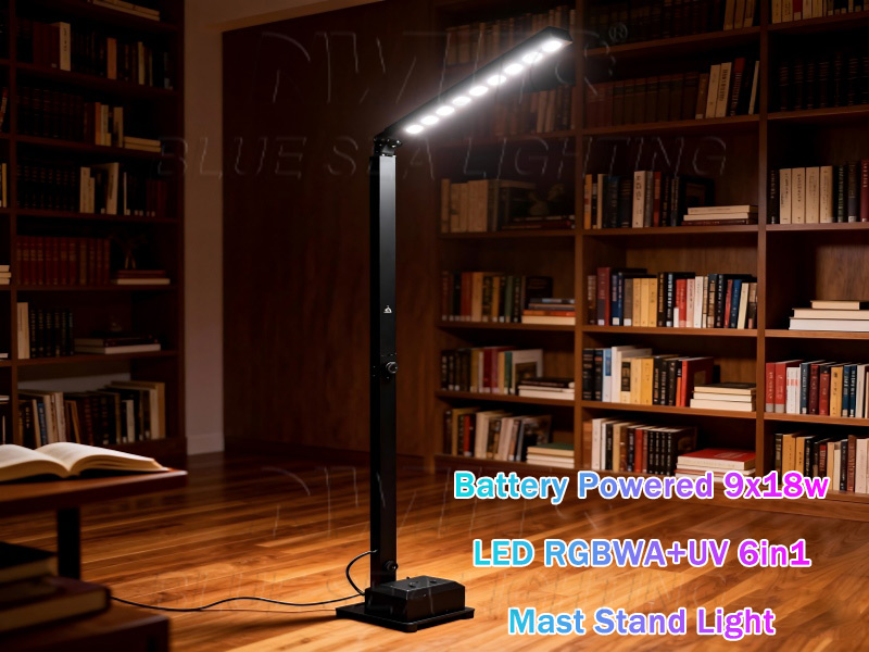 9x18W RGBWA+UV wireless battery mast stand light