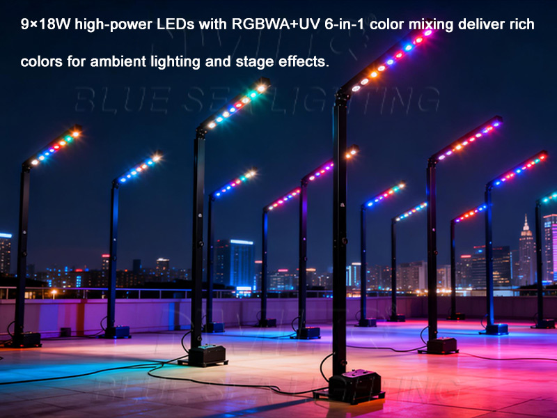 RGBWA+UV 6-in-1 battery powered mast stand LED light