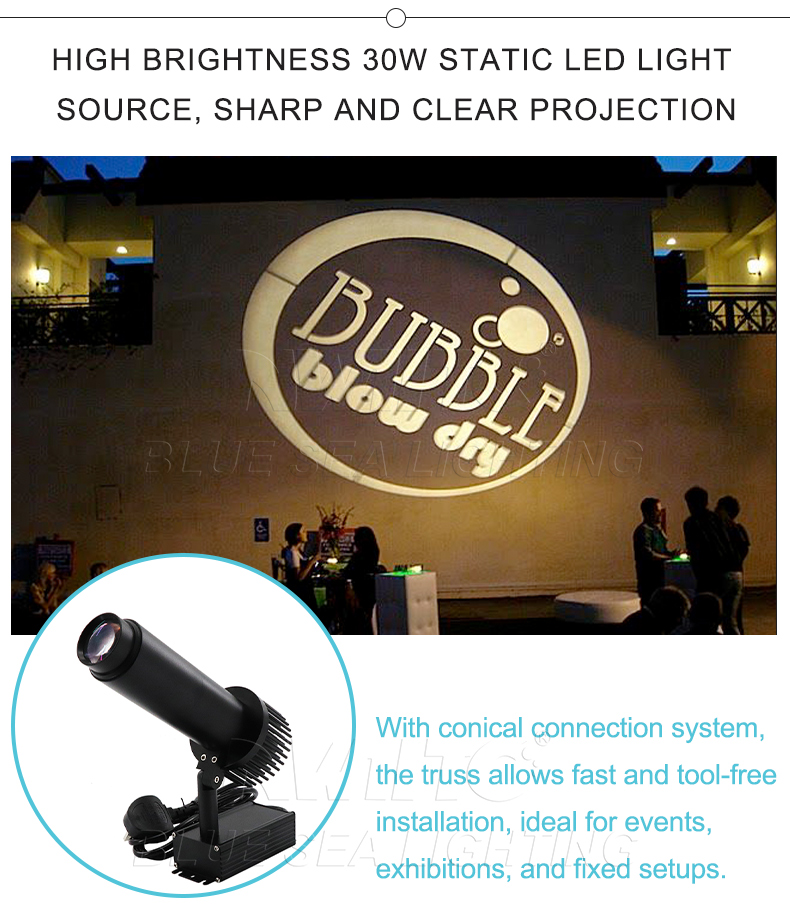 30W Static LED Gobo Projector with Manual Focus