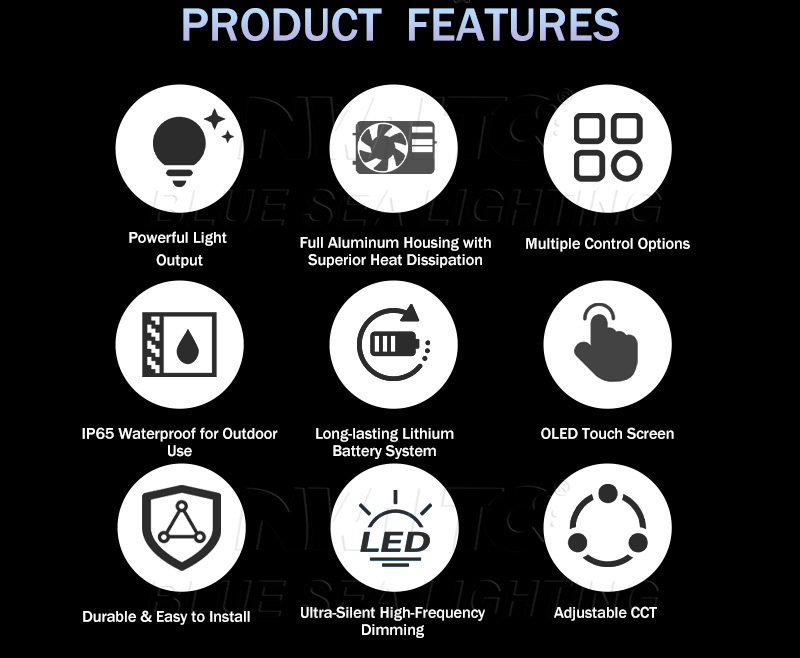 LED uplight feature icons and specifications