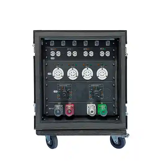 Power Distribution Box with 2x 110V Socapex, 4x L14-30, 4x Edison, and 4x Powercon Outputs