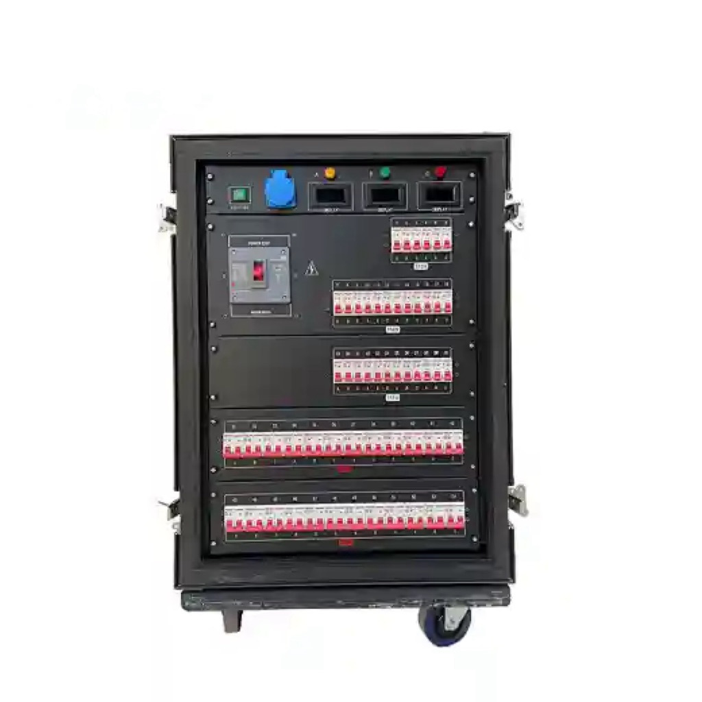Power Distributor with Camlock In/Out – 6x 20A Edison, 4x 110V Socapex, 4x 220V Socapex Outputs