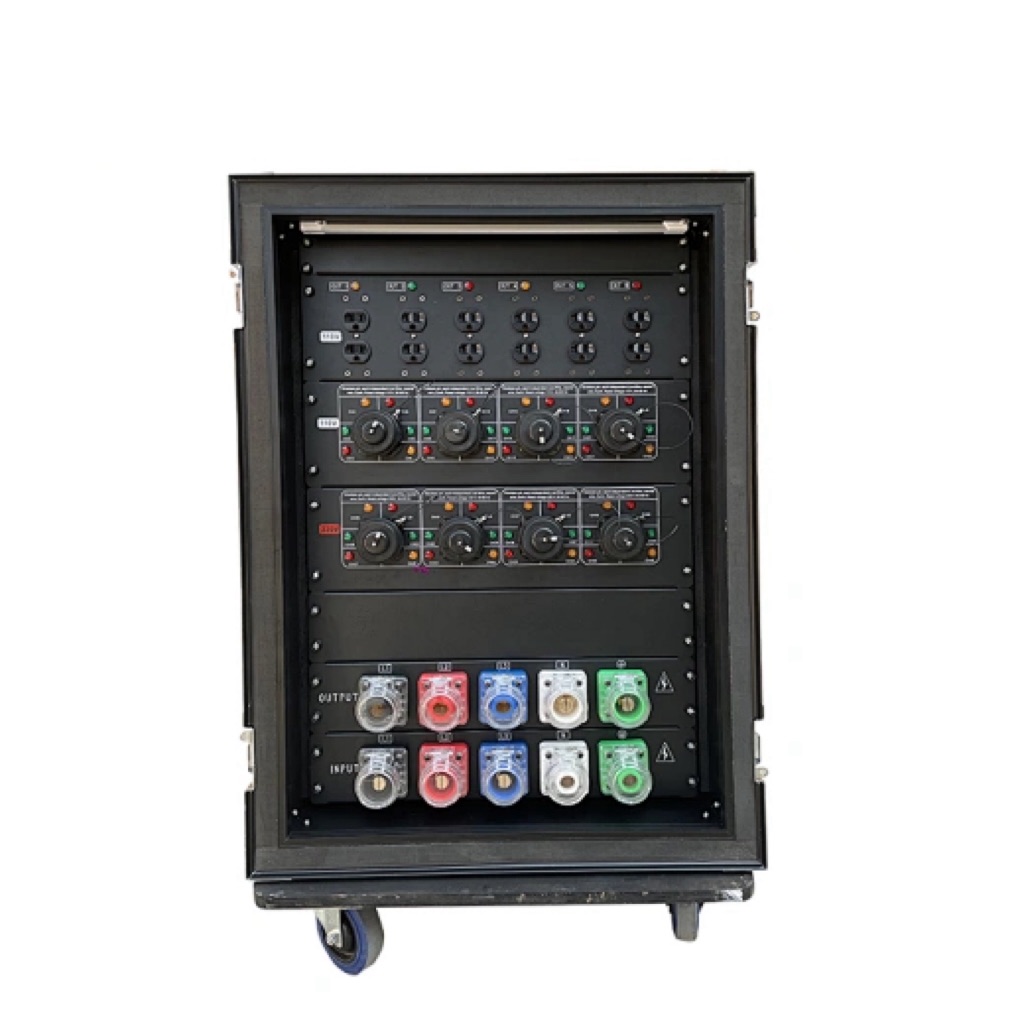 Power Distributor with Camlock In/Out – 6x 20A Edison, 4x 110V Socapex, 4x 220V Socapex Outputs