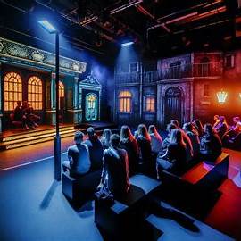 Warm–cool contrast across immersive theatre set