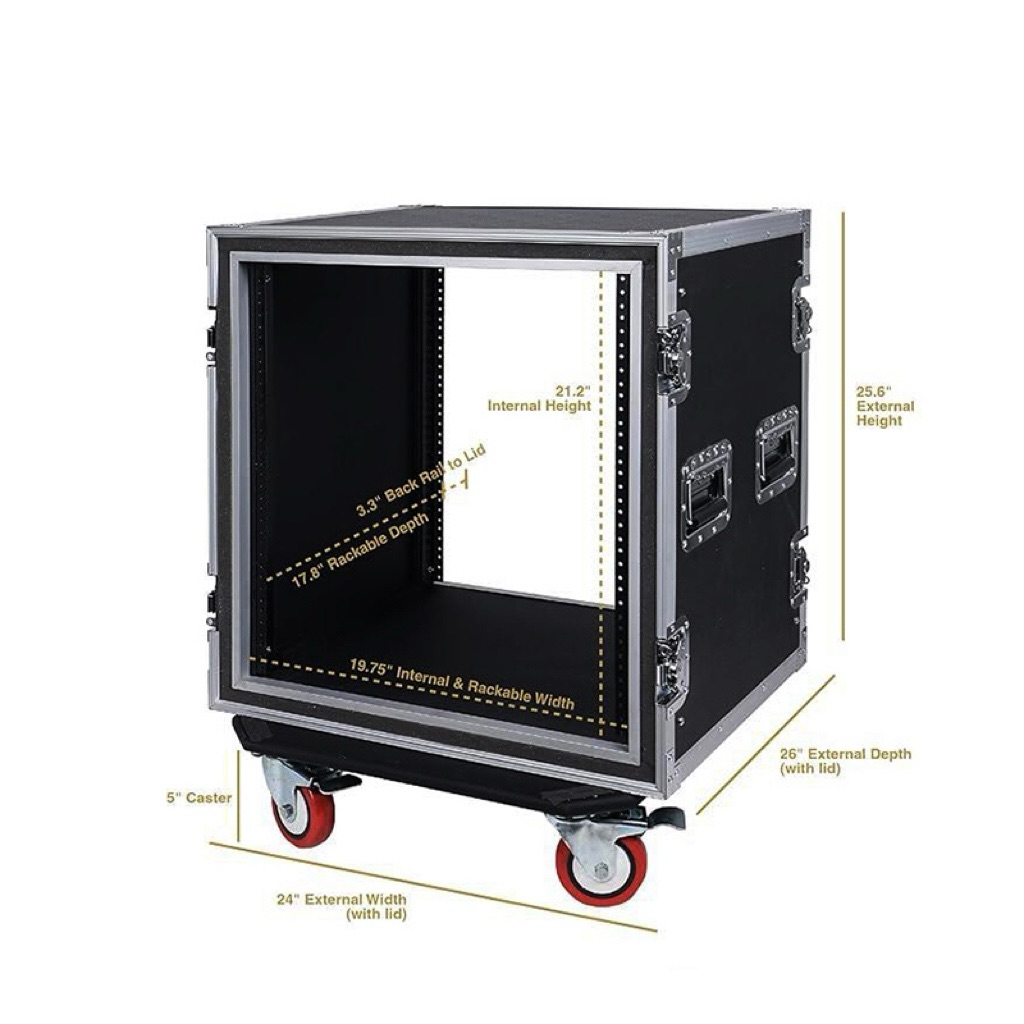 Customized 12U Rack Case PA DJ Pro Audio Rack/Road ATA Case w/ 2U Drawer, 11U Slant Mixer Top, DJ Work Table, Casters, Pro Tour Grade