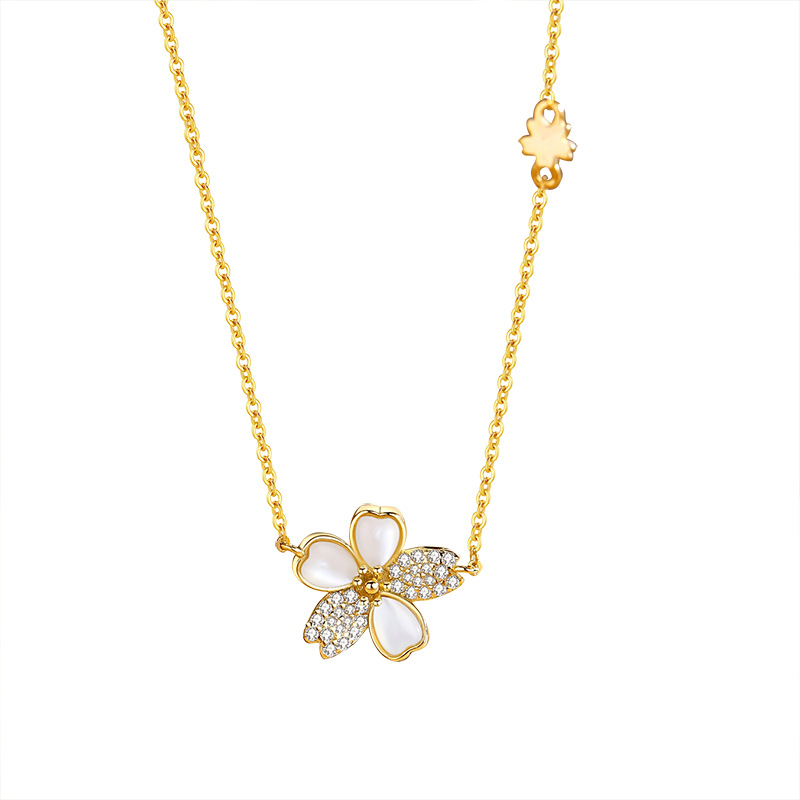 Flower Necklace Women S925 Sterling Silver Fresh Inlaid White Shell Pendant Collarbone Chain