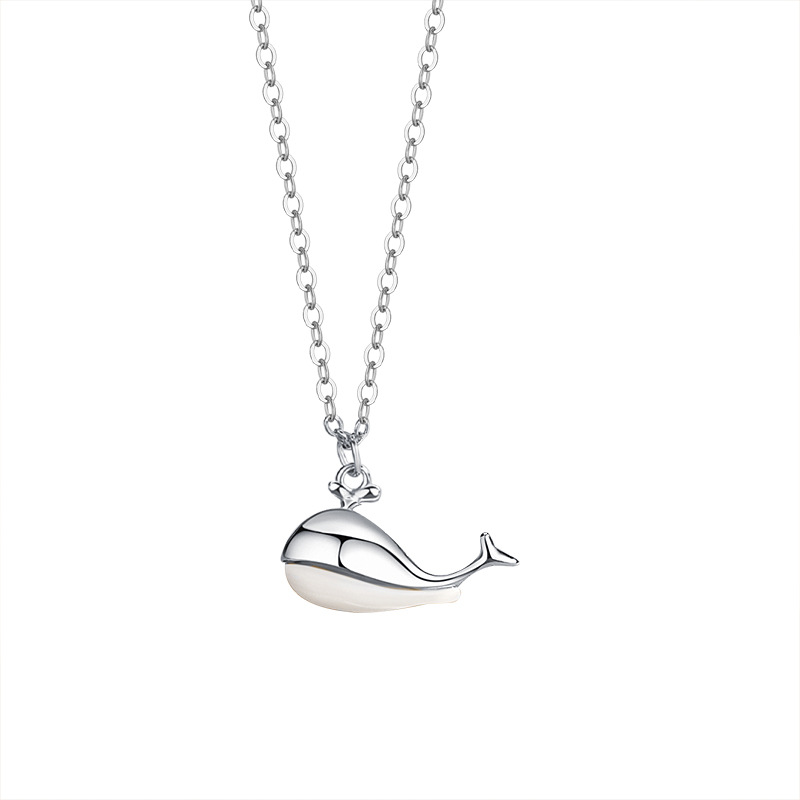 Whale Born With You Necklace Female S925 Sterling Silver Simple Rose Gold Pendant Collarbone Chain
