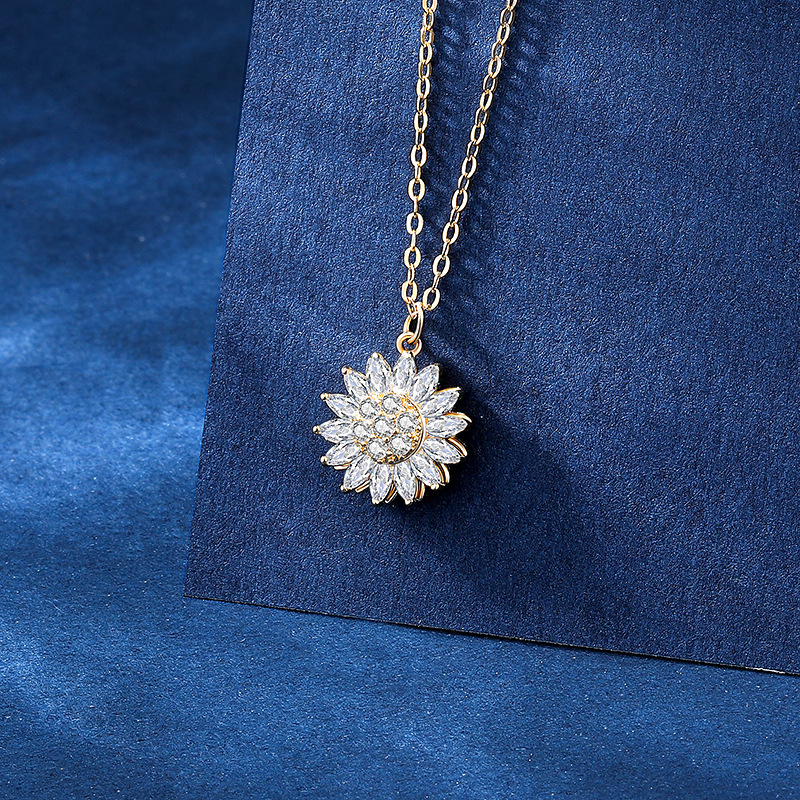 Sunflower S925 Sterling Silver Necklace Female Rotatable Sunflower Collarbone Chain