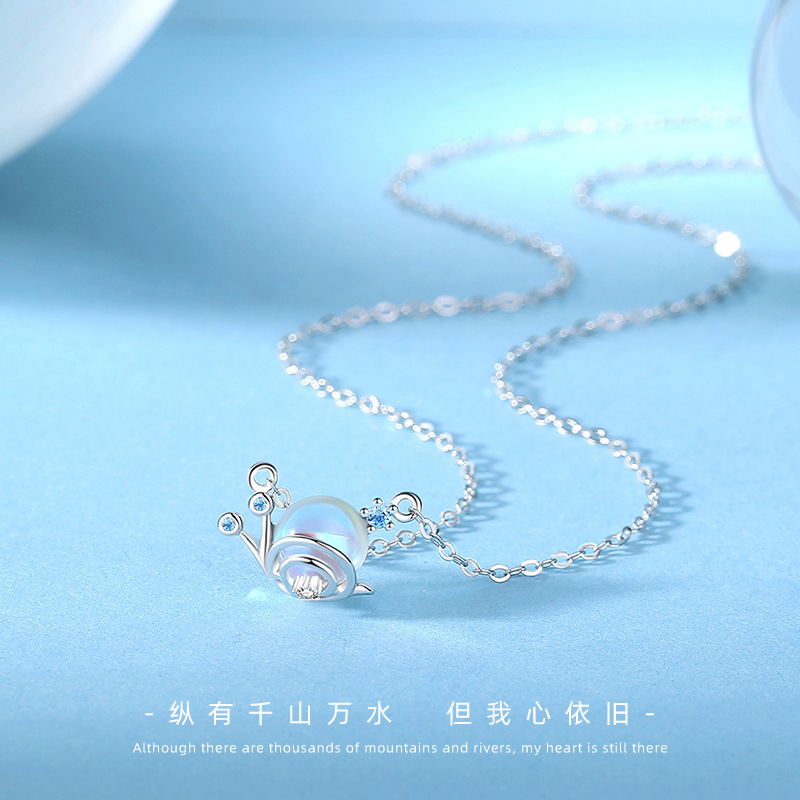S925 Sterling Silver Cute Little Snail Illusion Color Stone Clasp Chain Holiday Gift
