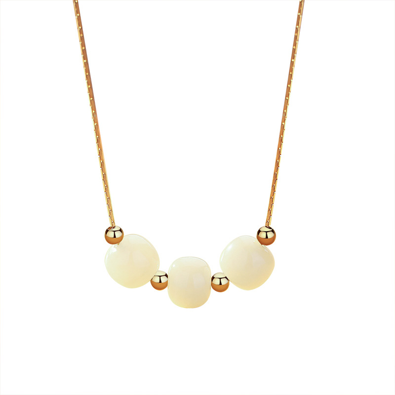 S925 Sterling Silver Country Style 18k Yellow Gold Color Pendant Hetian Jade Transfer Bead Necklace