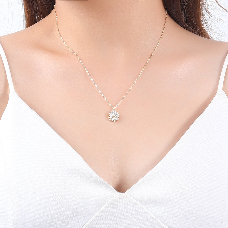 Sunflower S925 Sterling Silver Necklace Female Rotatable Sunflower Collarbone Chain