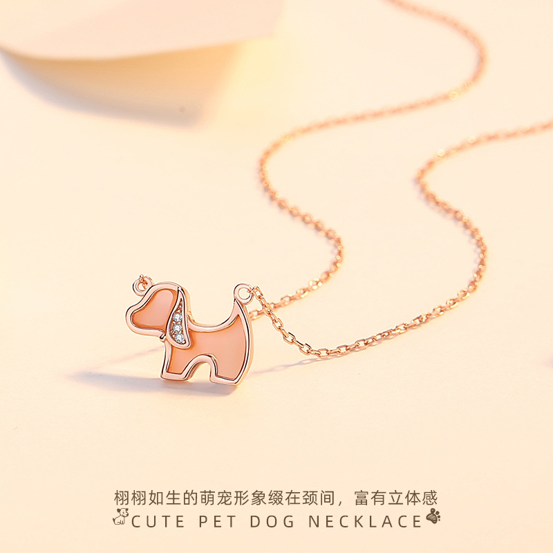 Pink Mother-Of-Pearl Necklace S925 Sterling Silver Rose Gold Micro-Set Dog Necklace