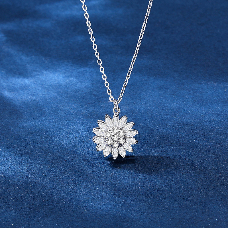 Sunflower S925 Sterling Silver Necklace Female Rotatable Sunflower Collarbone Chain
