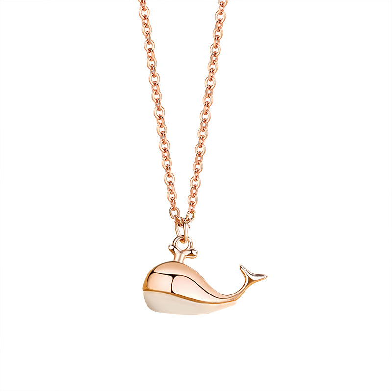 Whale Born With You Necklace Female S925 Sterling Silver Simple Rose Gold Pendant Collarbone Chain
