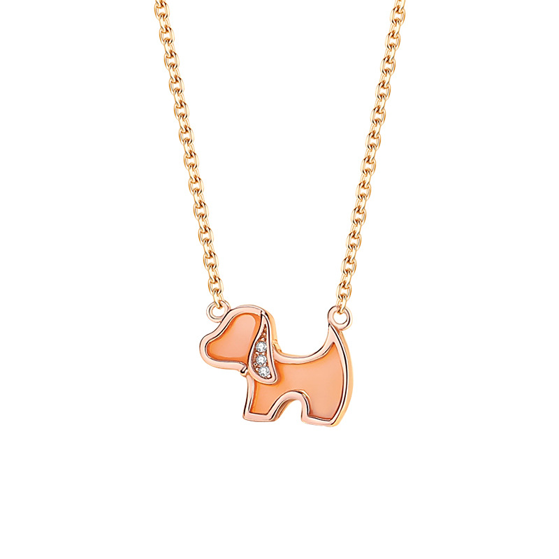 Pink Mother-Of-Pearl Necklace S925 Sterling Silver Rose Gold Micro-Set Dog Necklace