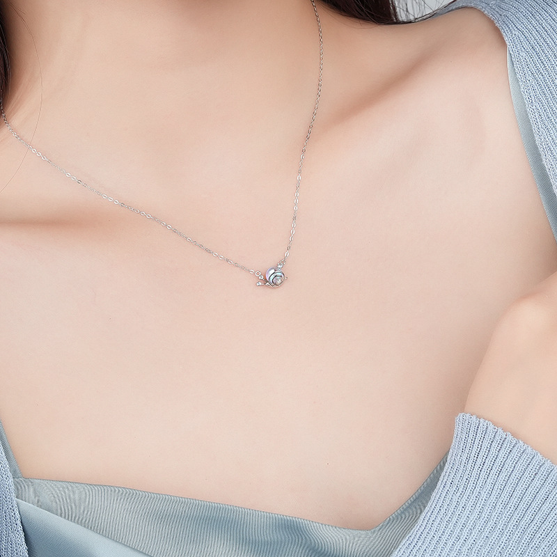 S925 Sterling Silver Cute Little Snail Illusion Color Stone Clasp Chain Holiday Gift