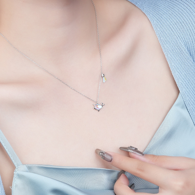 Narwhal Necklace S925 Sterling Silver Moonstone Drip Pendant Collarbone Chain Valentine'S Day Gift