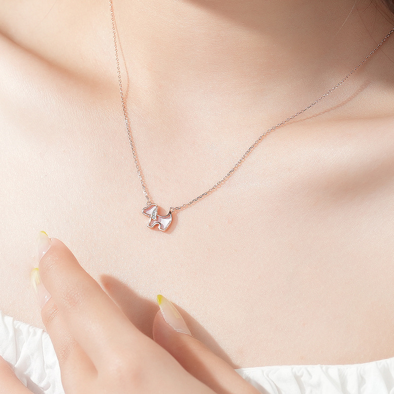 Pink Mother-Of-Pearl Necklace S925 Sterling Silver Rose Gold Micro-Set Dog Necklace