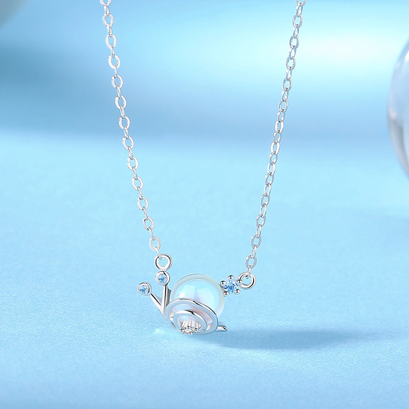 S925 Sterling Silver Cute Little Snail Illusion Color Stone Clasp Chain Holiday Gift