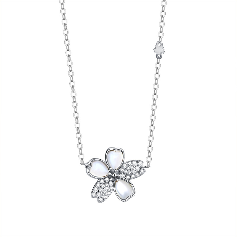 Flower Necklace Women S925 Sterling Silver Fresh Inlaid White Shell Pendant Collarbone Chain
