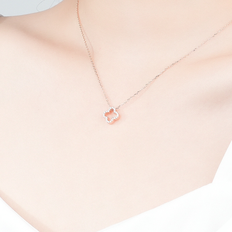 S925 Sterling Silver Micro-Set Four-Leaf Clover Clasp Chain Jewelry