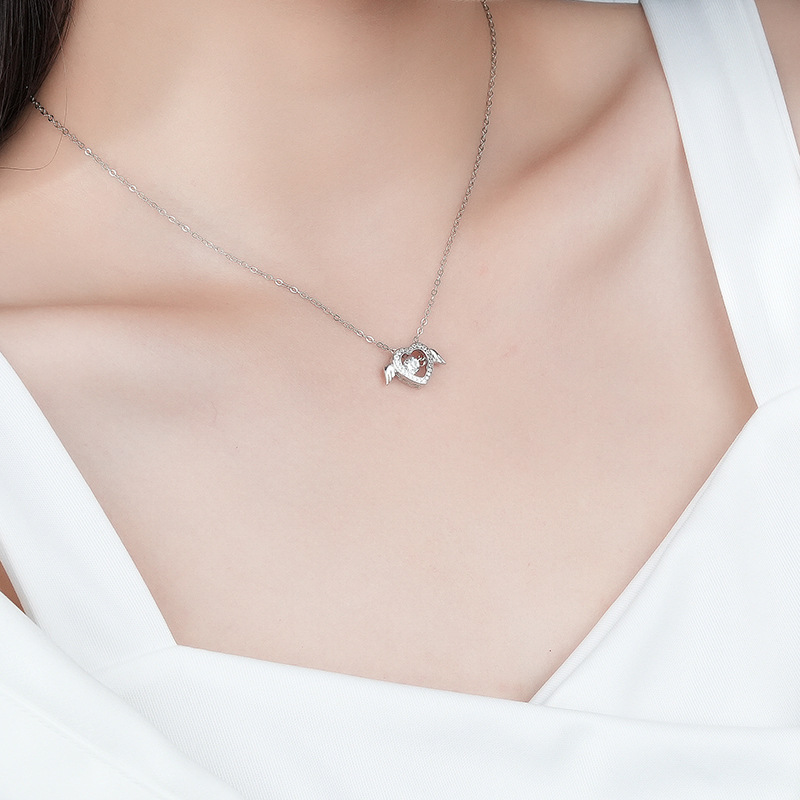 Guardian Love Angel Pendant Female S925 Sterling Silver Elegant And Spiritual Necklace Valentine'S Day Gift