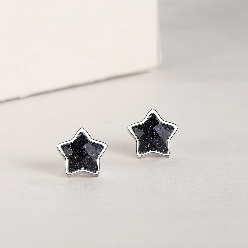 S925 Sterling Silver Necklace Female Pentagram Necklace Fashion Alabaster Star Earrings Set