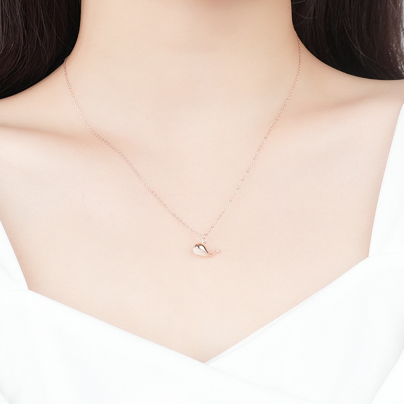 Whale Born With You Necklace Female S925 Sterling Silver Simple Rose Gold Pendant Collarbone Chain