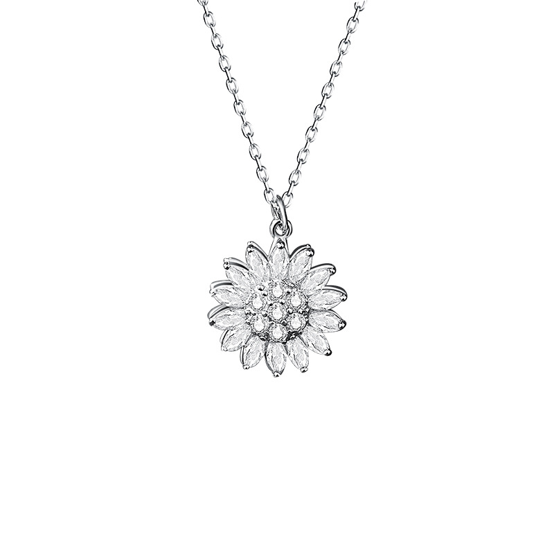 Sunflower S925 Sterling Silver Necklace Female Rotatable Sunflower Collarbone Chain