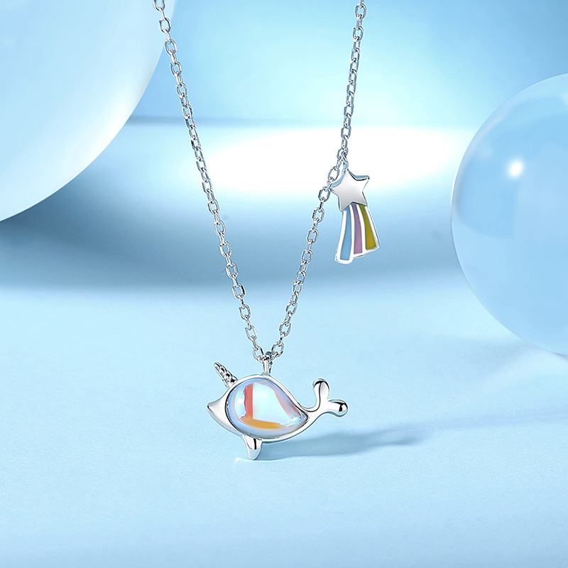Narwhal Necklace S925 Sterling Silver Moonstone Drip Pendant Collarbone Chain Valentine'S Day Gift