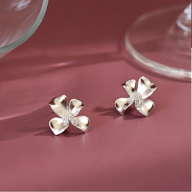 Silver Flower Stud Earrings Personality Accessories Silver Stud Earrings Women's OEM/ODM pendientes grandes fiesta