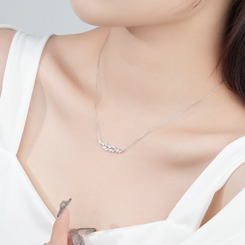 Spike Heart Smile Necklace Women S925 Sterling Silver Micro-Set White Gold Pendant Clasp Chain