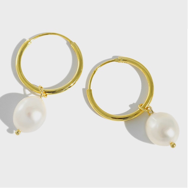 Silver Pearl Hoop Earrings Personality Accessories Pearl Earrings Women's OEM/ODM