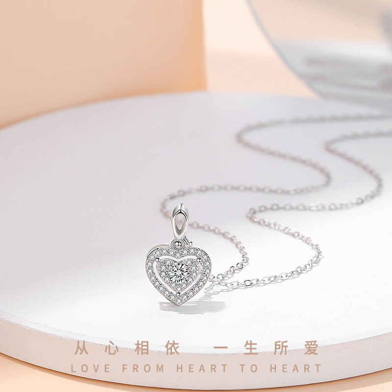 Thumping Heart Necklace Female S925 Sterling Silver Zirconia Pendant Love Collarbone Necklace